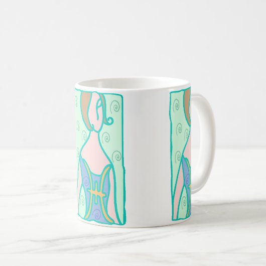 1920年代の魚座の女性とシンボル紫の緑 コーヒーマグカップ (正面右)