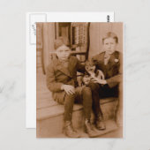 1920年代の2人の男の子1匹 ポストカード (正面/裏面)