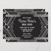 1920年代アールデコブライダルシャワーパーティーギャツビーシルバー 招待状 (正面/裏面)