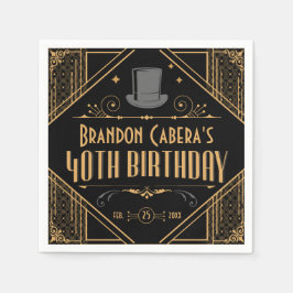 1920年代アールデコブラック&金ゴールド40歳の誕生日パーティー スタンダードカクテルナプキン