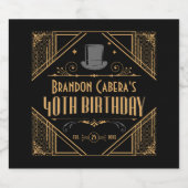 1920年代アールデコブラック&金ゴールド40歳の誕生日パーティー スパークリングワインラベル (シングルラベル)
