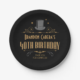 1920年代アールデコブラック&金ゴールド40歳の誕生日パーティー ペーパープレート