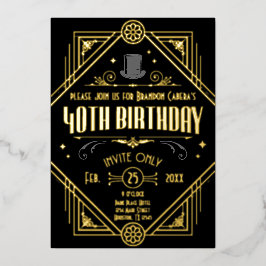 1920年代アールデコブラック&金ゴールド40歳の誕生日パーティー 箔招待状