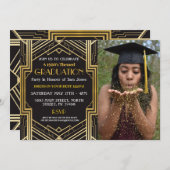 1920年代アールデコ卒業写真ギャツビーパーティー金ゴールド 招待状 (正面/裏面)