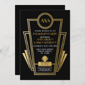 1920年代アールデコ婚約パーティ招待状ギャツビー金ゴールド 招待状 (正面/裏面)