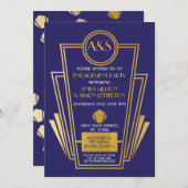 1920年代アールデコ婚約パーティ招待状ギャツビー金ゴールド 招待状 (正面/裏面)