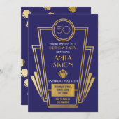 1920年代アールデコ誕生パーティー招待状ギャツビー金ゴールド 招待状 (正面/裏面)