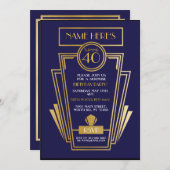 1920年代アールデコ誕生日招待状ギャツビーパーティー海軍 招待状 (正面/裏面)