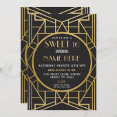1920年代アールデコ誕生日Sweet 16 Gatsbyパーティー 招待状 (正面/裏面)