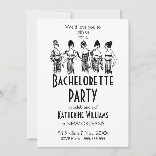 1920年代エレガントをテーマにしたバチェロレッテの旅程 招待状 (正面)