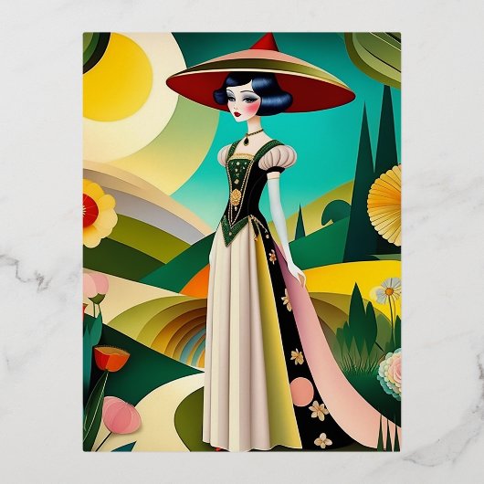 1920年代オートーオートクチュールヴィンテージファッション 箔シーズンポストカード (正面)