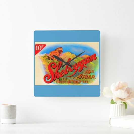 1920年代シボイガン葉巻ラベル スクエア壁時計 (ホーム)