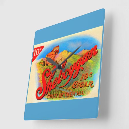 1920年代シボイガン葉巻ラベル スクエア壁時計 (傾斜)