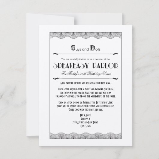 1920年代ジャズエイジ スピークイージー テーマパーティーの招待状 招待状 (正面)
