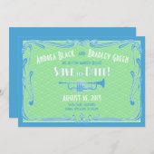 1920年代ジャズトランペットウェディング・セーブ・ザ・デート 招待状 (正面/裏面)