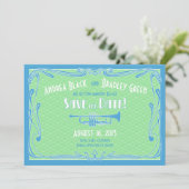 1920年代ジャズトランペット結婚式の招待状（Save the Date） 招待状 (スタンド正面)