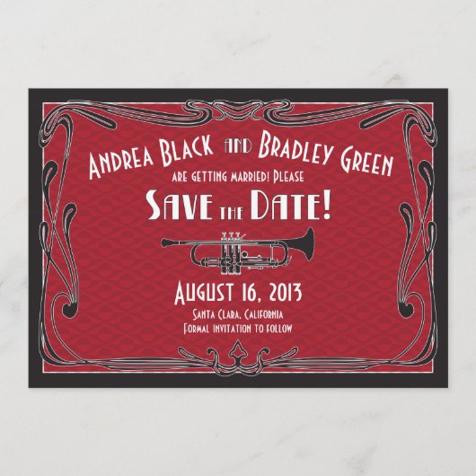 1920年代ジャズトランペット結婚式Save the Date セーブザデート (正面)