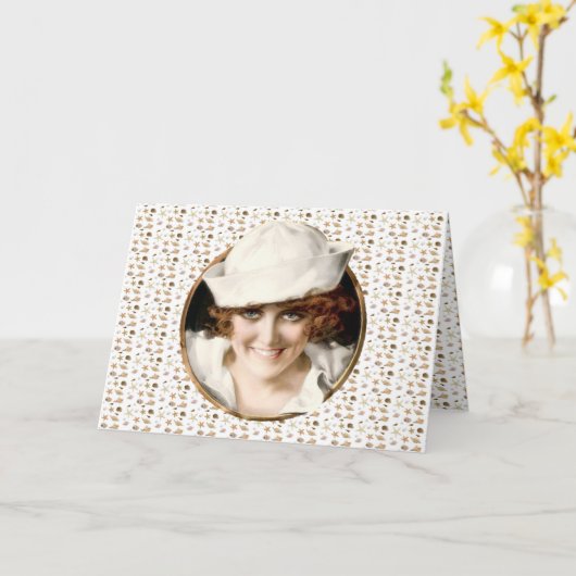 1920年代セーラーガール誕生日 カード (黄色い花)