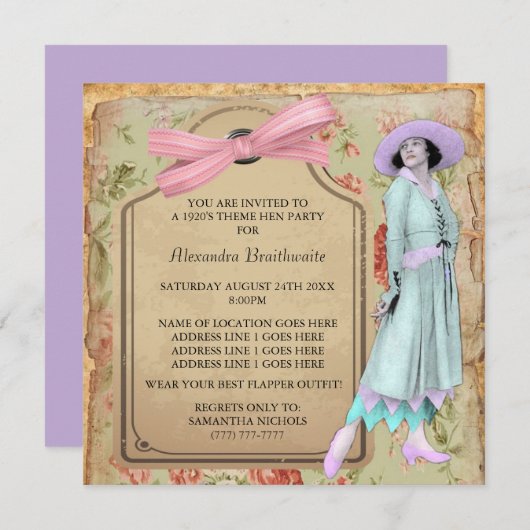 1920年代テーマヘンパーティの招待状 招待状 (正面/裏面)
