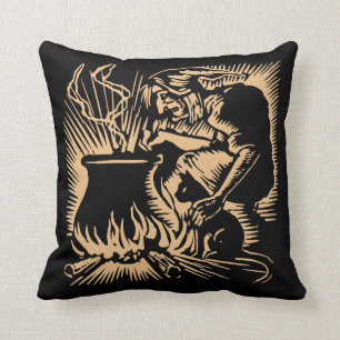 1920年代ハロウィーン魔女キャットとカシードロンウッドカット クッション