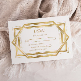1920年代ビンテージ アールデコ調 ホワイトゴールド 結婚式 RSVP エンクロージャーカード