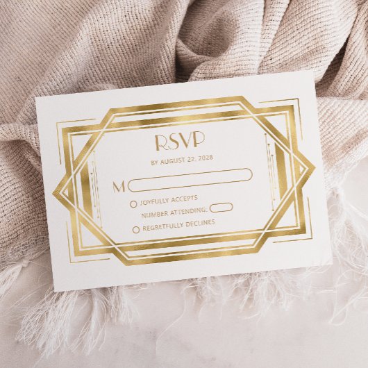 1920年代ビンテージ アールデコ調 ホワイトゴールド 結婚式 RSVP エンクロージャーカード