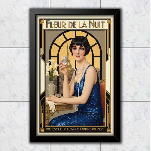 1920年代ビンテージ フルール・デ・ラ・ニュイ香水広告 ポスター