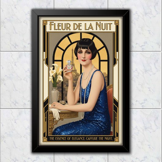 1920年代ビンテージ フルール・デ・ラ・ニュイ香水広告 ポスター