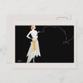 1920年代ファッションフラッパー女の子スケッチ ポストカード (正面/裏面)