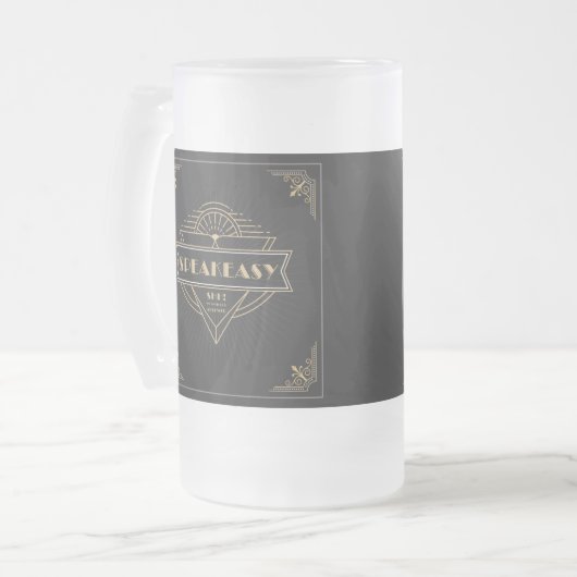 1920年代ヴィンテージアールデコスピーカーギャツビースタイル フロストグラスビールジョッキ (正面左)