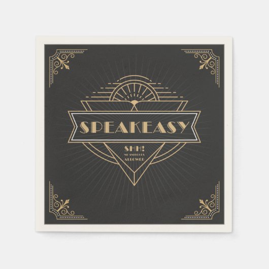 1920年代ヴィンテージアールデコFlapper Speakeasyパーティー スタンダードカクテルナプキン (正面)