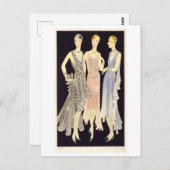 1920年代ヴィンテージファッションガウンの夕べスケッチ ポストカード (正面/裏面)