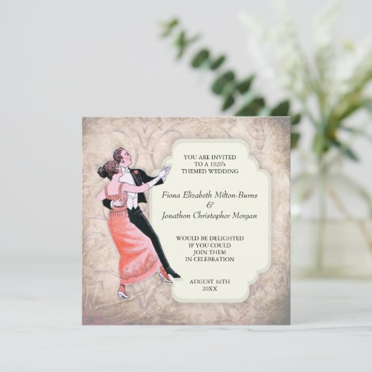 1920年代結婚式招待状ヴィンテージ踊りカップル 招待状 (スタンド正面)