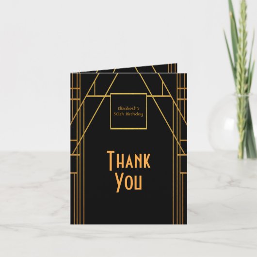 1920年代誕生日ブラック写真ありがとう サンキューカード (正面)