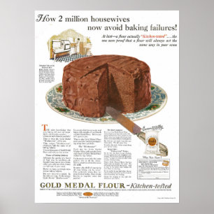 1920年代金ゴールドメダルフラワーとチョコレートケーキ ポスター