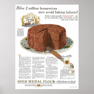 1920年代金ゴールドメダルフラワーとチョコレートケーキ ポスター