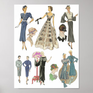 1920年代1930年代のファッションモデル服フラッパー女の子 ポスター