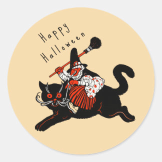 1920年代 アールデコ調の魔女と黒猫のハロウィン ラウンドシール