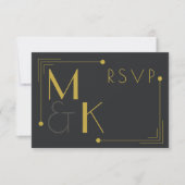 1920年代 アールデコ ブラックゴールド 結婚式 RSVP カード (正面)