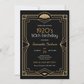 1920年代 アールデコ ブラック&ゴールドの誕生日招待状 招待状 (正面)