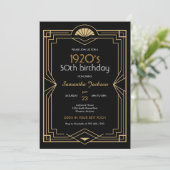 1920年代 アールデコ ブラック&ゴールドの誕生日招待状 招待状 (スタンド正面)