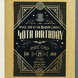 1920年代 アールデコ ブラック&ゴールド 40歳の誕生日パーティー 箔招待状