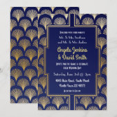 1920年代 ネイビー＆ゴールド アールデコ ファン ガツビー ウェディング 招待状 (正面/裏面)