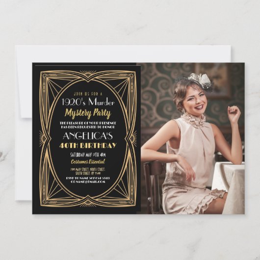 1920年代 ミステリー殺人 バースデー ディナー パーティー 写真 招待状 (正面)