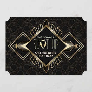 1920年代 ヴィンテージ ゴールド ブラック アートデコ 私のベストマンに 招待状