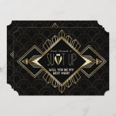 1920年代 ヴィンテージ ゴールド ブラック アールデコ 私のベストマンに 招待状 (正面/裏面)