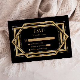 1920年代 ヴィンテージ ブラックゴールド 結婚式 RSVP エンクロージャーカード