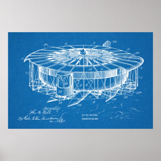 1920年飛んでいる機械飛行機特許スケッチ ポスター (正面)