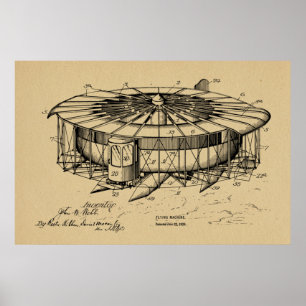 1920年飛んでいる機械飛行機特許スケッチ ポスター