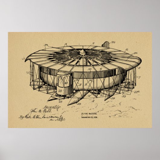 1920年飛んでいる機械飛行機特許スケッチ ポスター (正面)